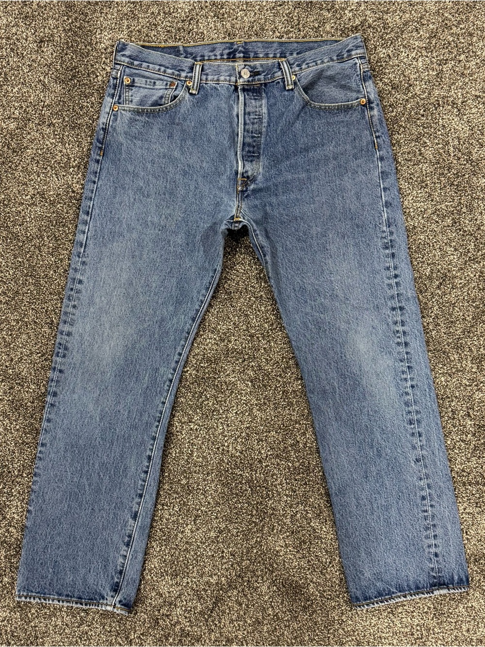 Levis Jeans Men 34x30 Blue 501 Original Straight Button Fly Distressed Stonewash